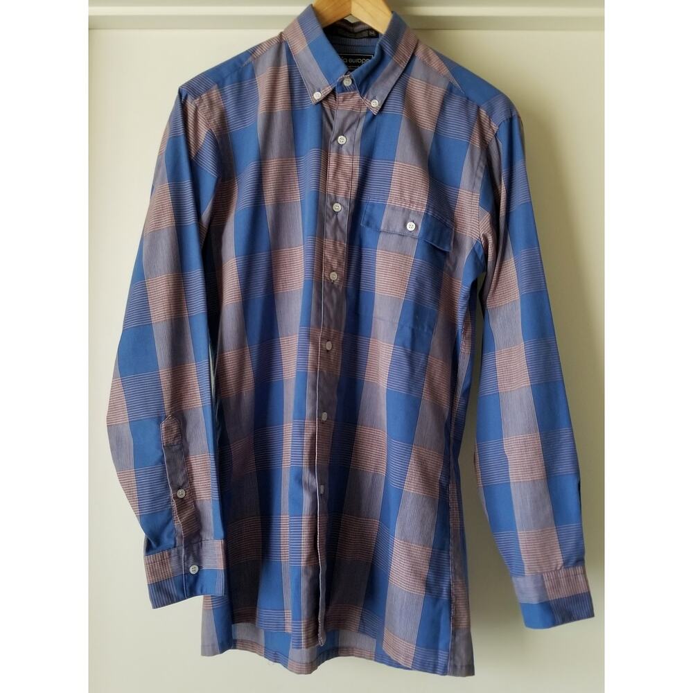 Vintage 80s Via Europa plaid blue button up single needle tailored dress shirt M
